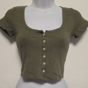 Forever 21 Olive Button-Up Crop Top